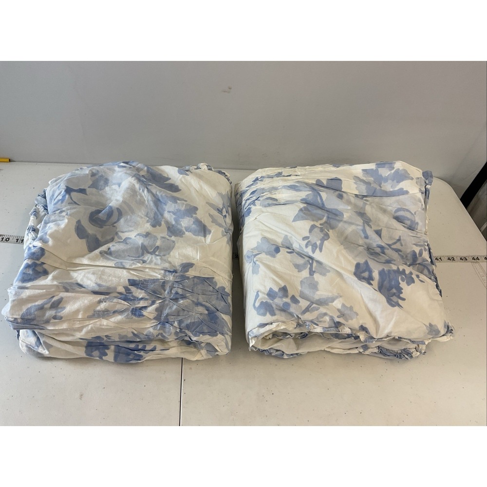 Lot of 2 Pottery Barn LoveShackFancy Blue Garden Floral Damask Smocked Euro Sham